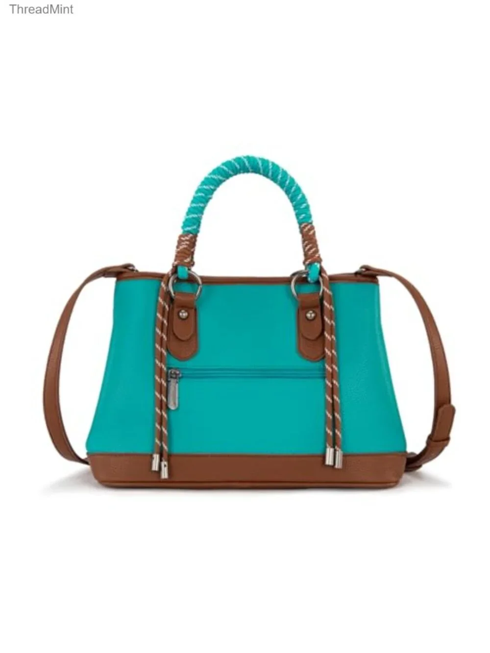 Faux Leather Satchel Purse with Braided Rope Top Handle Crossbody